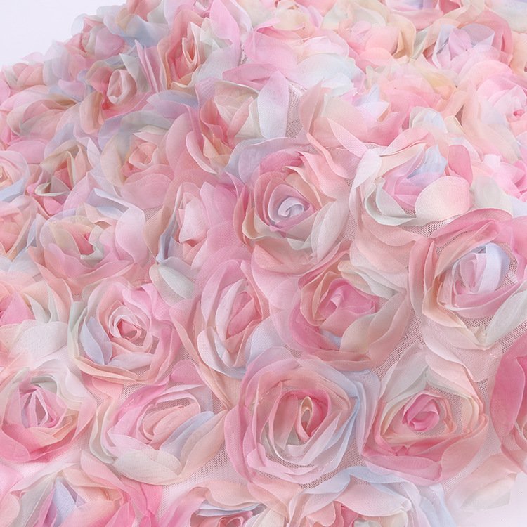 LS311 New Design Classical Colorful Rose 3d Flower Embroidery Fabric For Wedding Dress Evening Dress