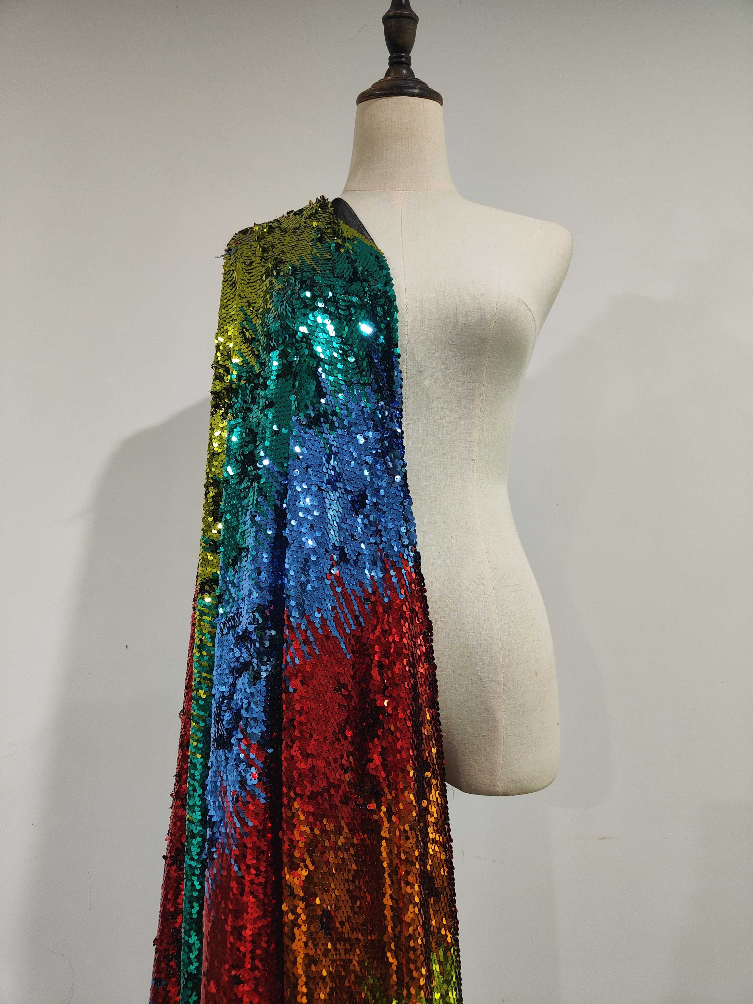 Luxury Garment Sequin Embroidery French Lace Wedding Tulle Mesh Fabric With Rainbow