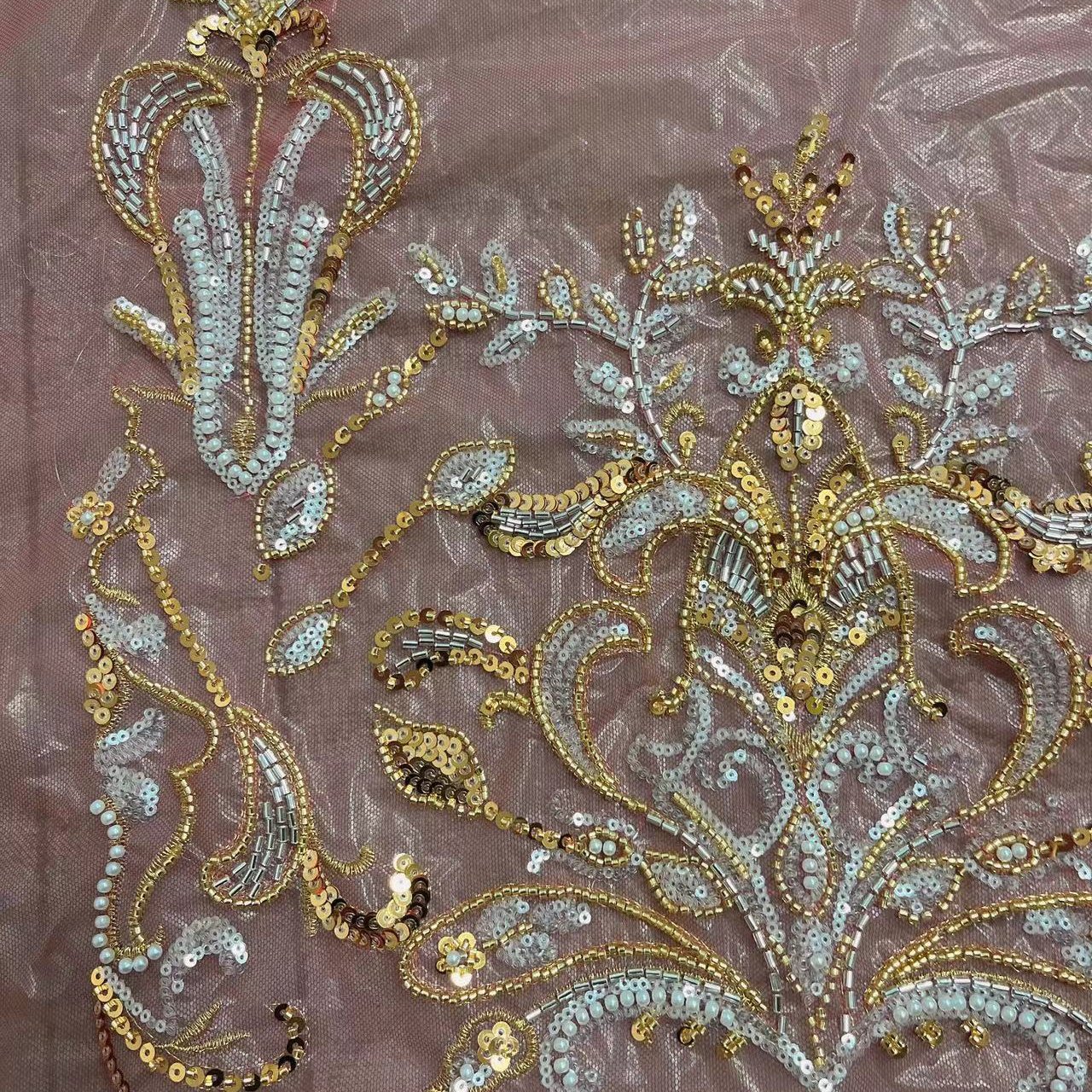 beaded decoration sequin embroidery fabric for wedding , 2023 new 3d floral bridal dresses fabric/