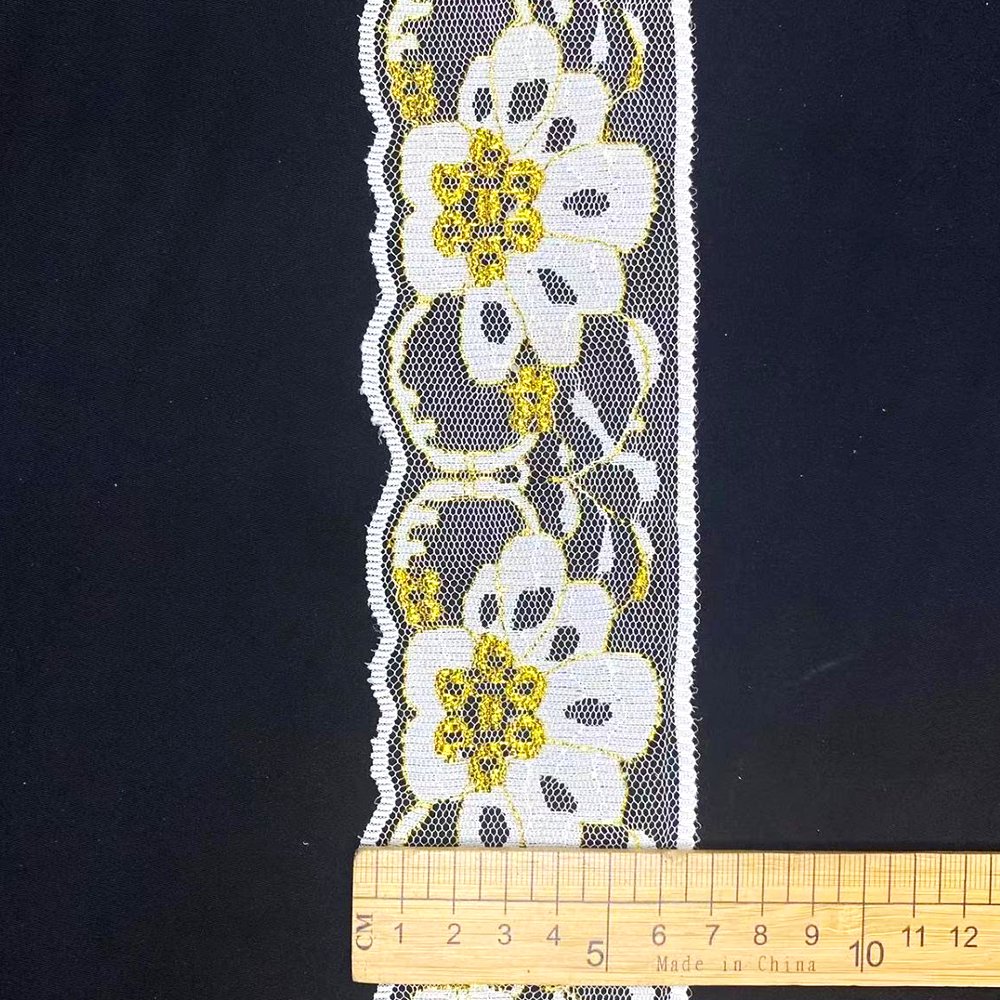 Gold glitter cotton lace trim for wedding dress