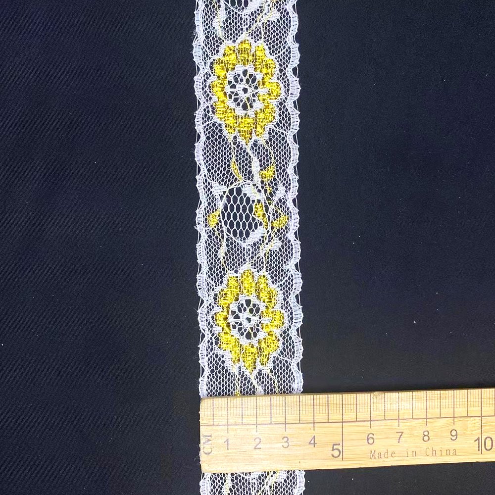 Gold glitter cotton lace trim for wedding dress