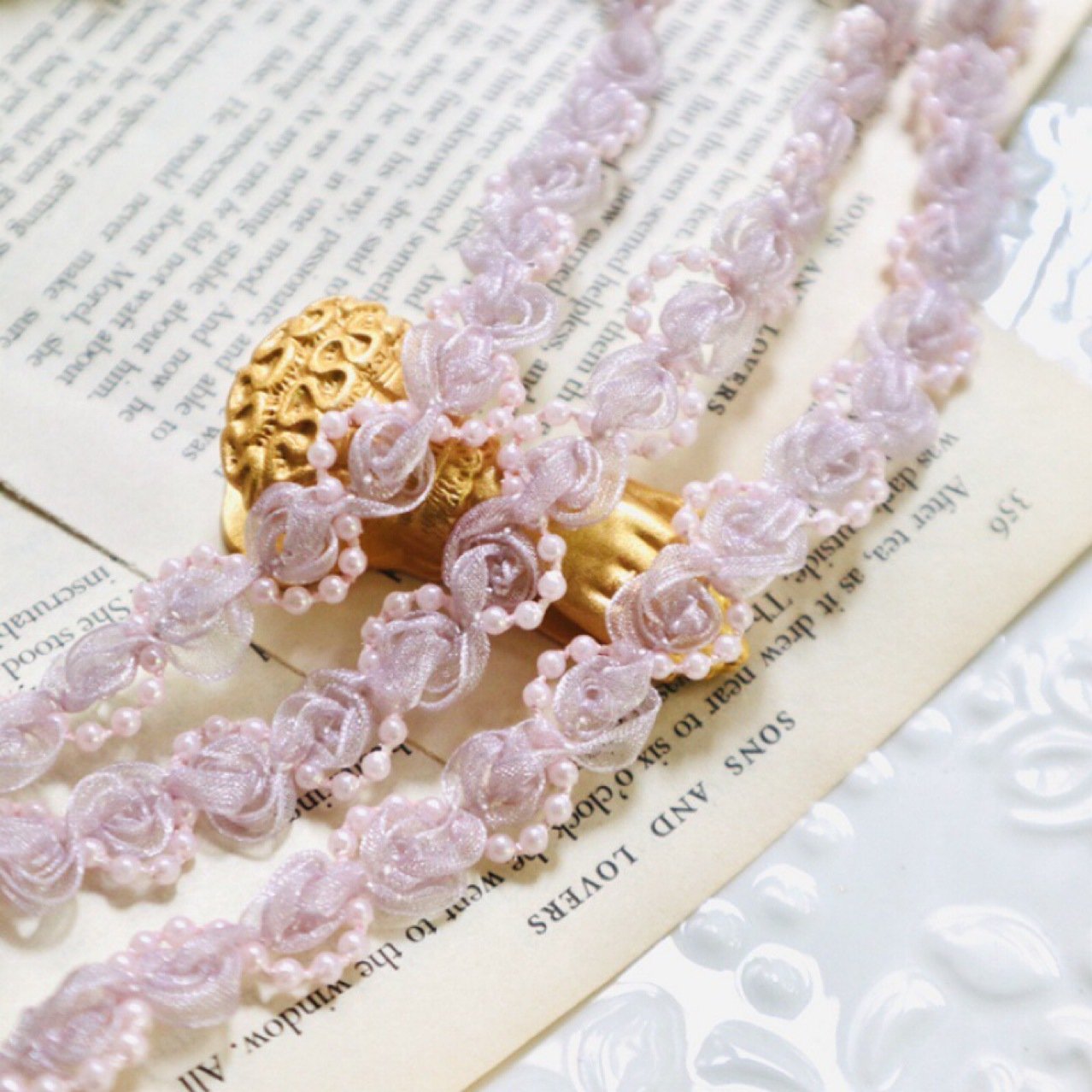 JFL024 Colorful Quality Embroidered Water Soluble Lace Trim Diy Sewing Handmade Craft Pearl Ribbon