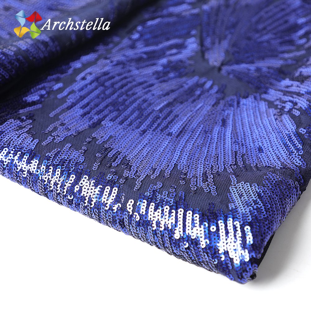 ARCHSTELLA Navy blue stretch fireworks sequins shiny evening dress fabric