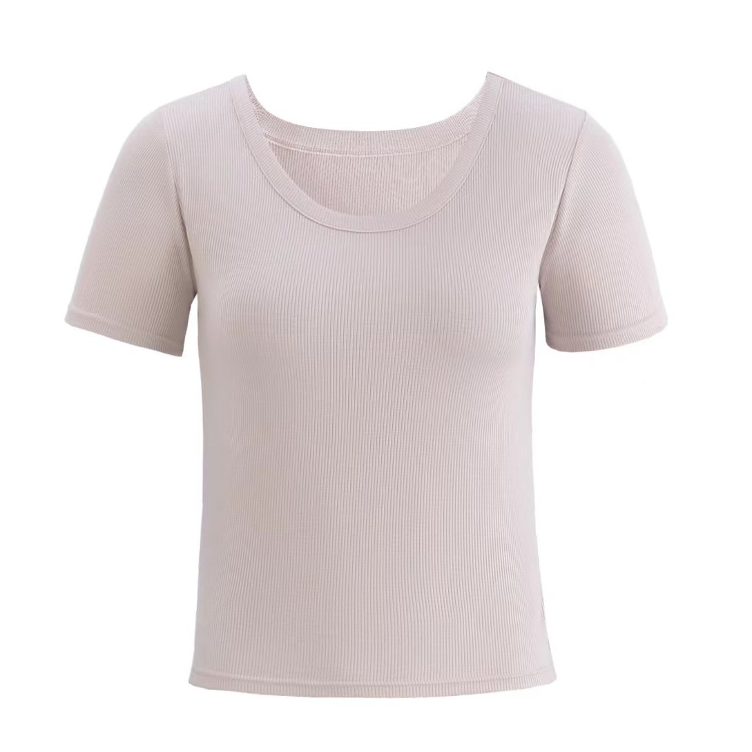 Women's Short Sleeve T Shirts Casual Summer Scoop Neck Slim Fit Rib Knit Business Work Tee Tops