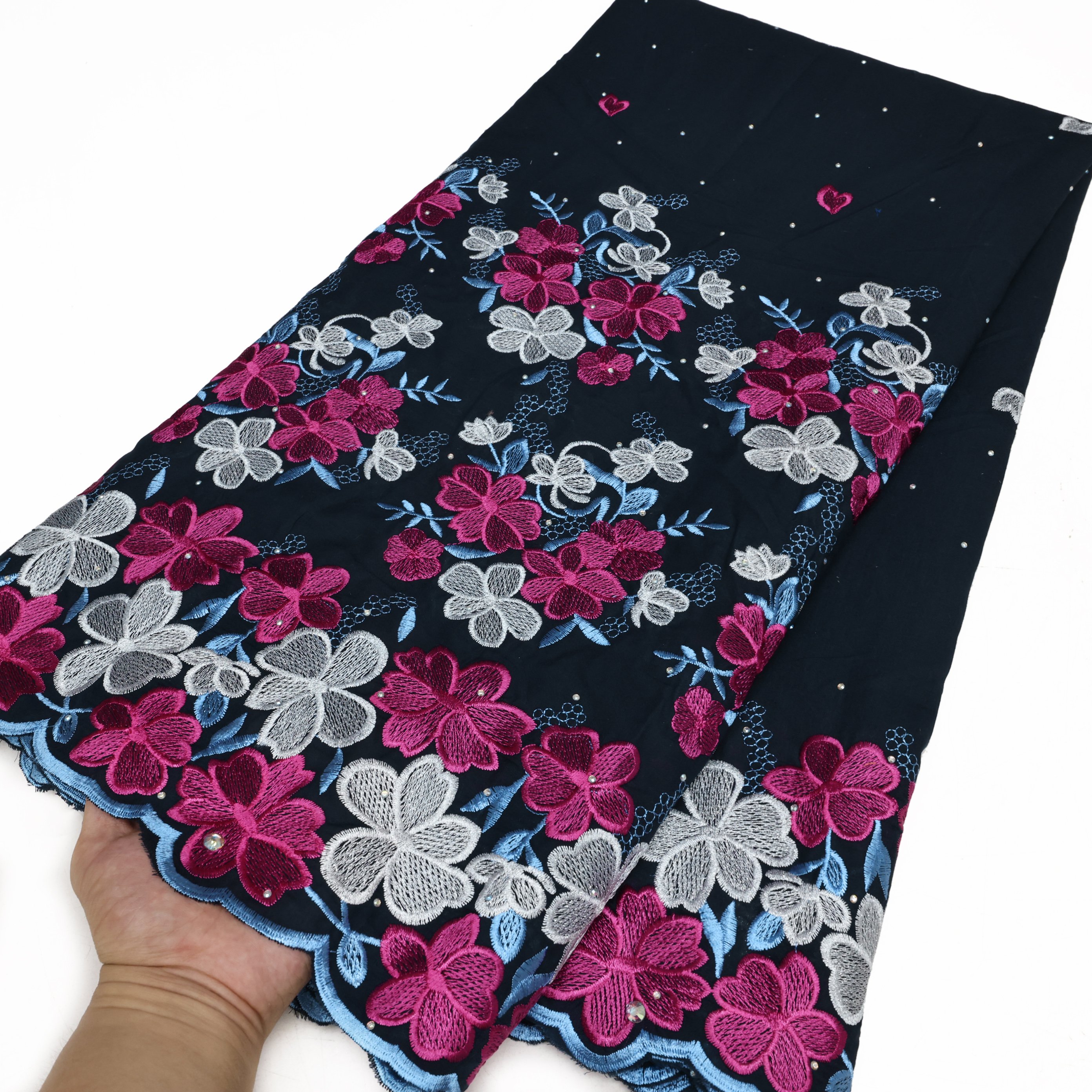 NI.AI African Swiss Voile Lace Fabric Cotton Cloths Fabrics Embroidery with Stones For Wedding Dresses