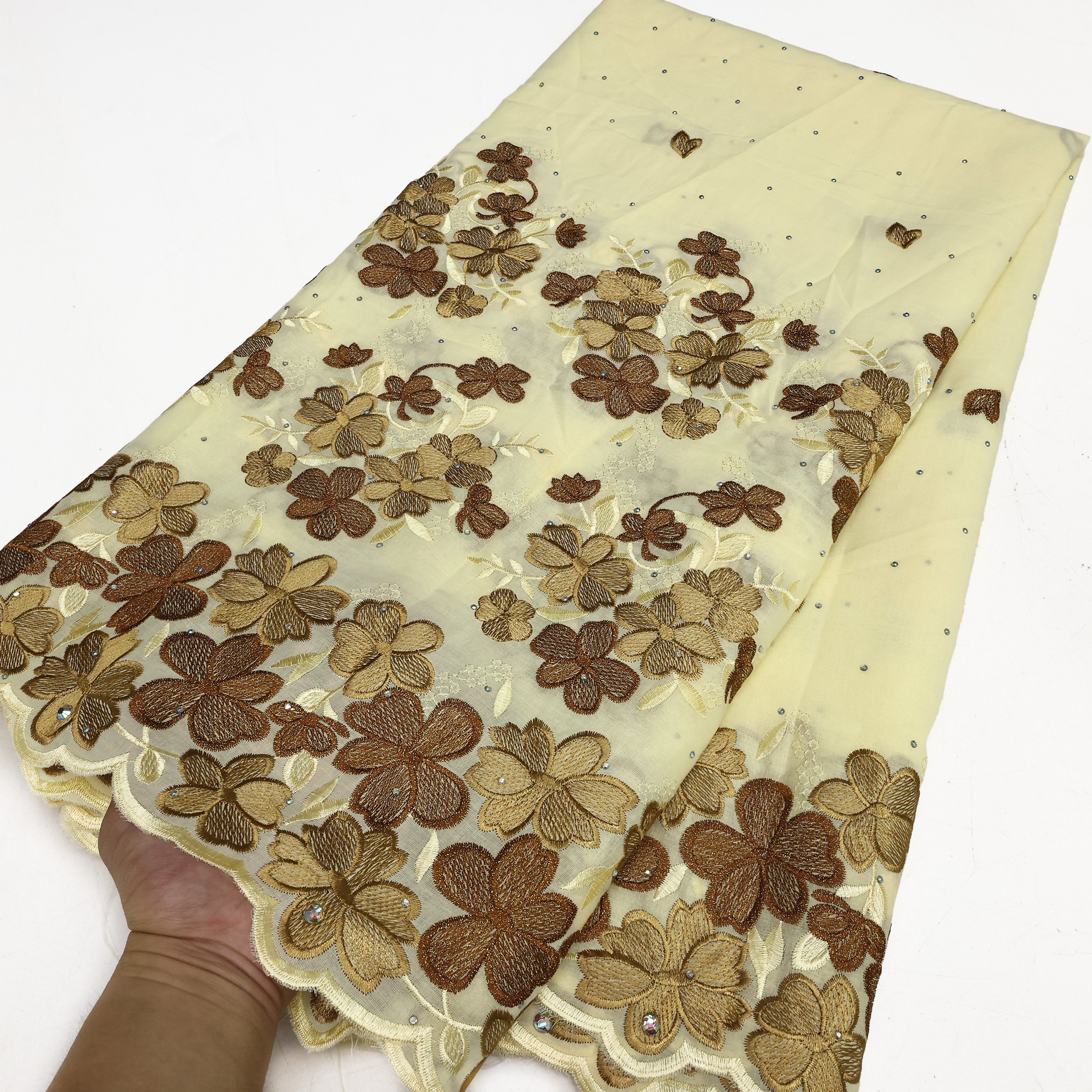 NI.AI African Swiss Voile Lace Fabric Cotton Cloths Fabrics Embroidery with Stones For Wedding Dresses