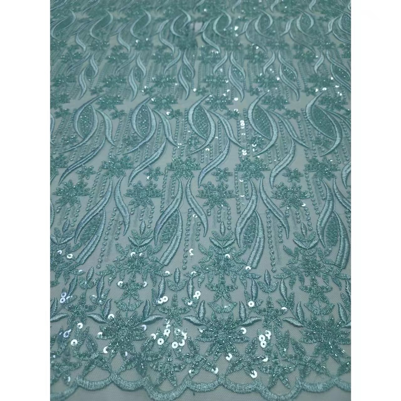 French Sequin Green Beaded Lace Fabric African Lace Fabric Embroidery Evening Dress Sequined Beaded Fabric