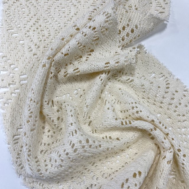 New Design Soft Hand Feel 85%Cotton Lace yarn dyed tricot knitted crocheted fabric for vacation wearing