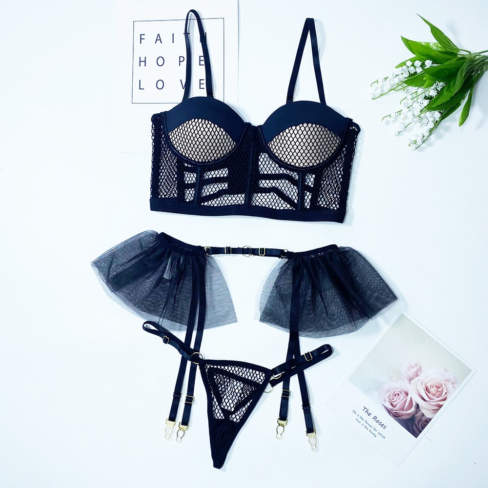 Sexy Lace Ruffles Lingerie Set Women's Underwear Transparent Bra Panty Sets Lace Black Lingerie Bra Underwear Set 0954