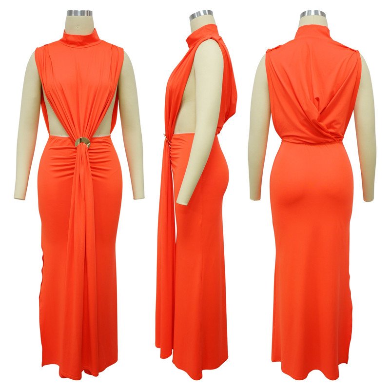 2024 New Dress Solid Color Sexy Side Slit Sleeveless Fashion Evening Casual Dress