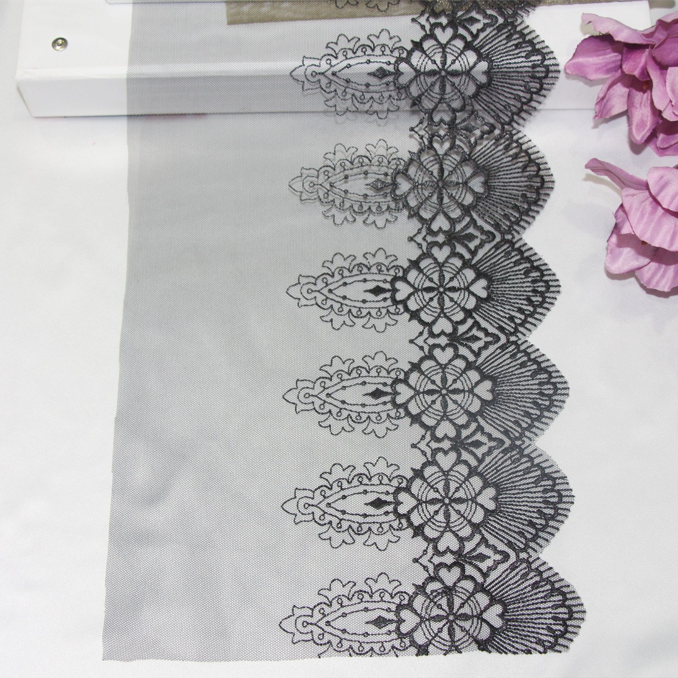 Wholesale Floral Embroidery Designs Curtain Lace Border Black Mesh Embroidered Fabric for Lingerie Dress
