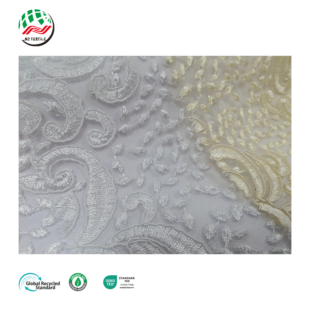 2023 Fancy Dress Textiles Floral Pattern Heavy Embroidery Polyester Mesh Lace Fabric for Female Clothing