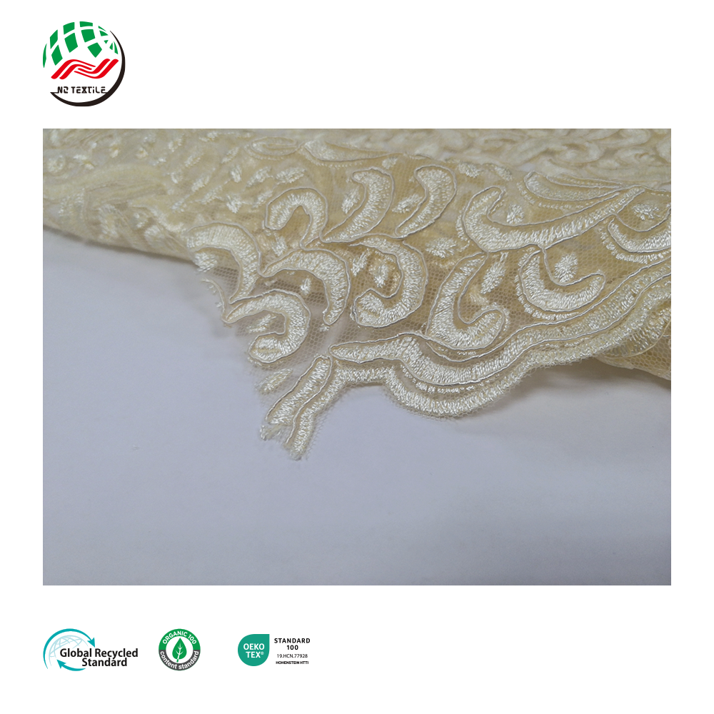 2023 Fancy Dress Textiles Floral Pattern Heavy Embroidery Polyester Mesh Lace Fabric for Female Clothing