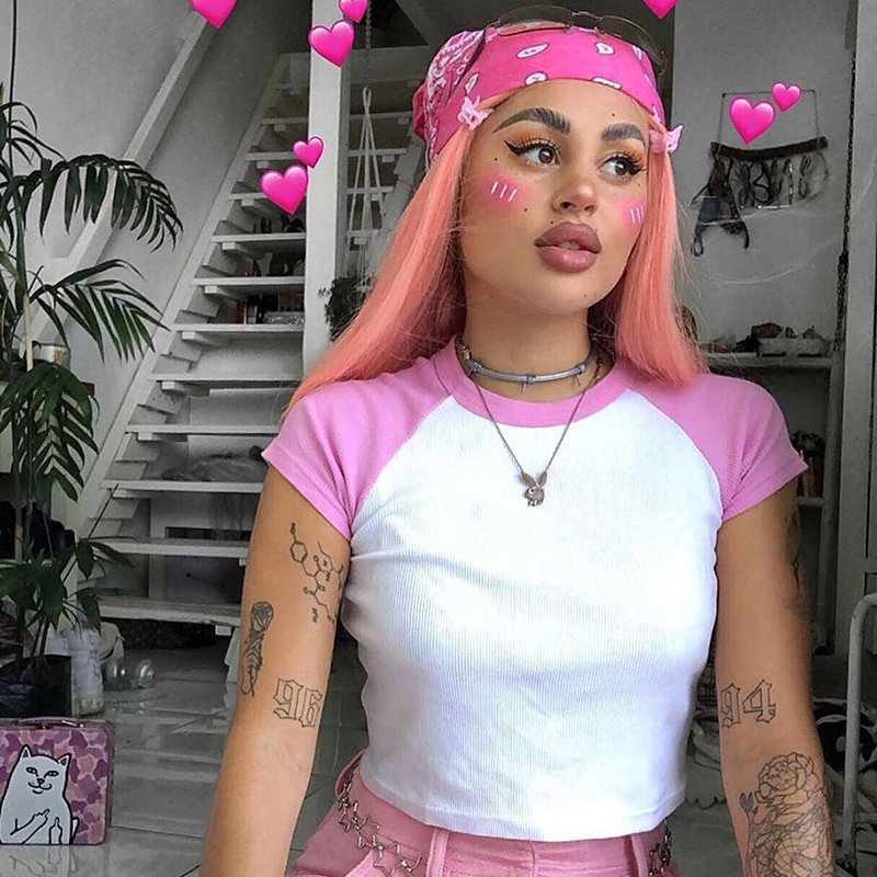 Custom Logo Summer Women Blank Crop Top Raglan Sleeve Short Sleeve Basic Clothing Woman Rib T shirt Tees