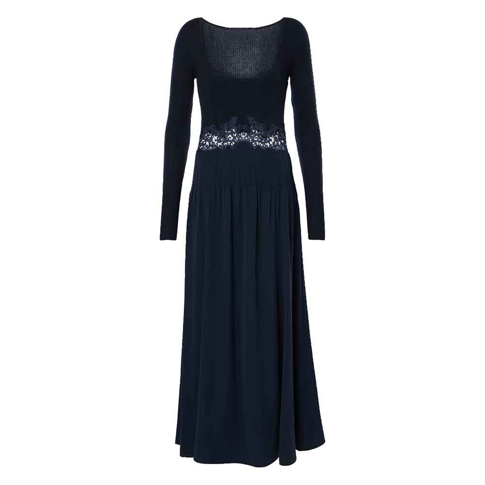 Knitwear Manufacturer Custom Spring Summer Autumn Winter Elegant V Neck Long Sleeve Satin Lace Prior Silk Maxi Dress