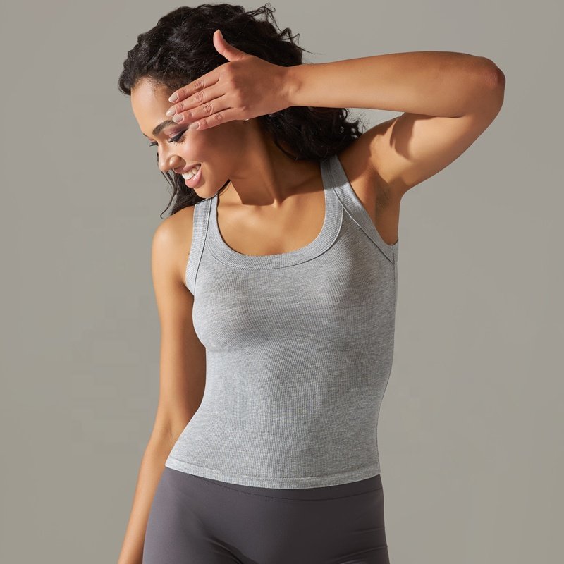 Women Summer Sleeveless Workout Cotton Yoga Shirts Lightweight Running Athletic Gym Ribbed Clothes Tanks Tops Shirts Muscle Tank