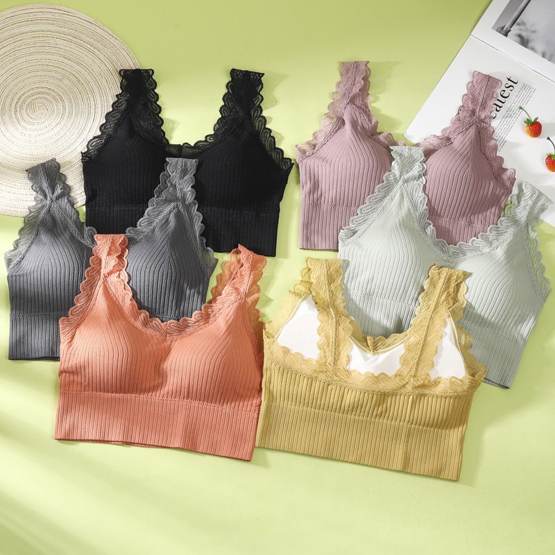 Women Sports Crop Tops Seamless Underwear Removable Padded Camisole Femme Female Tank Camis Sexy Lingerie Lace Intimates