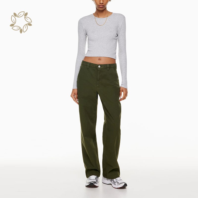Women Ribbed Cropped Long sleeve t shirt eco friendly organic cotton rib tshirt sustainable crop top for women