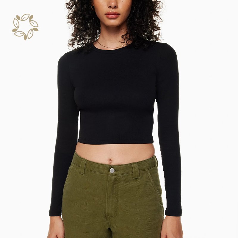 Women Ribbed Cropped Long sleeve t shirt eco friendly organic cotton rib tshirt sustainable crop top for women