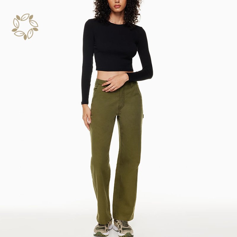 Women Ribbed Cropped Long sleeve t shirt eco friendly organic cotton rib tshirt sustainable crop top for women