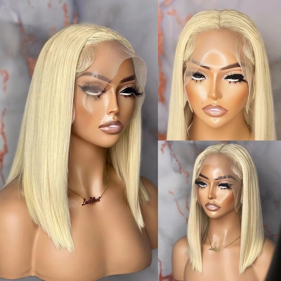 Cheap blonde short front human hair wigs for black women virgin hair transparent lace-wig-vendors 613 bob wig human hair
