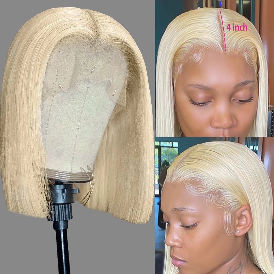 Cheap blonde short front human hair wigs for black women virgin hair transparent lace-wig-vendors 613 bob wig human hair