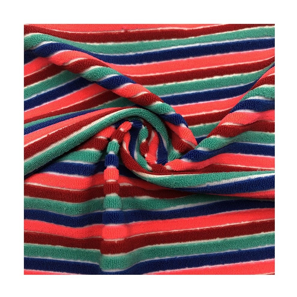 XF117 nylon colorful yarn dyed stripe swimwear fabric rib terry toweling jacquard for swimsuit 4 way stretch bikini fabric