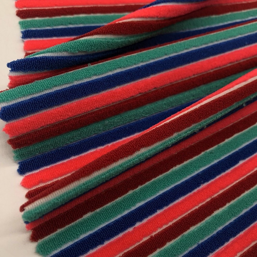 XF117 nylon colorful yarn dyed stripe swimwear fabric rib terry toweling jacquard for swimsuit 4 way stretch bikini fabric