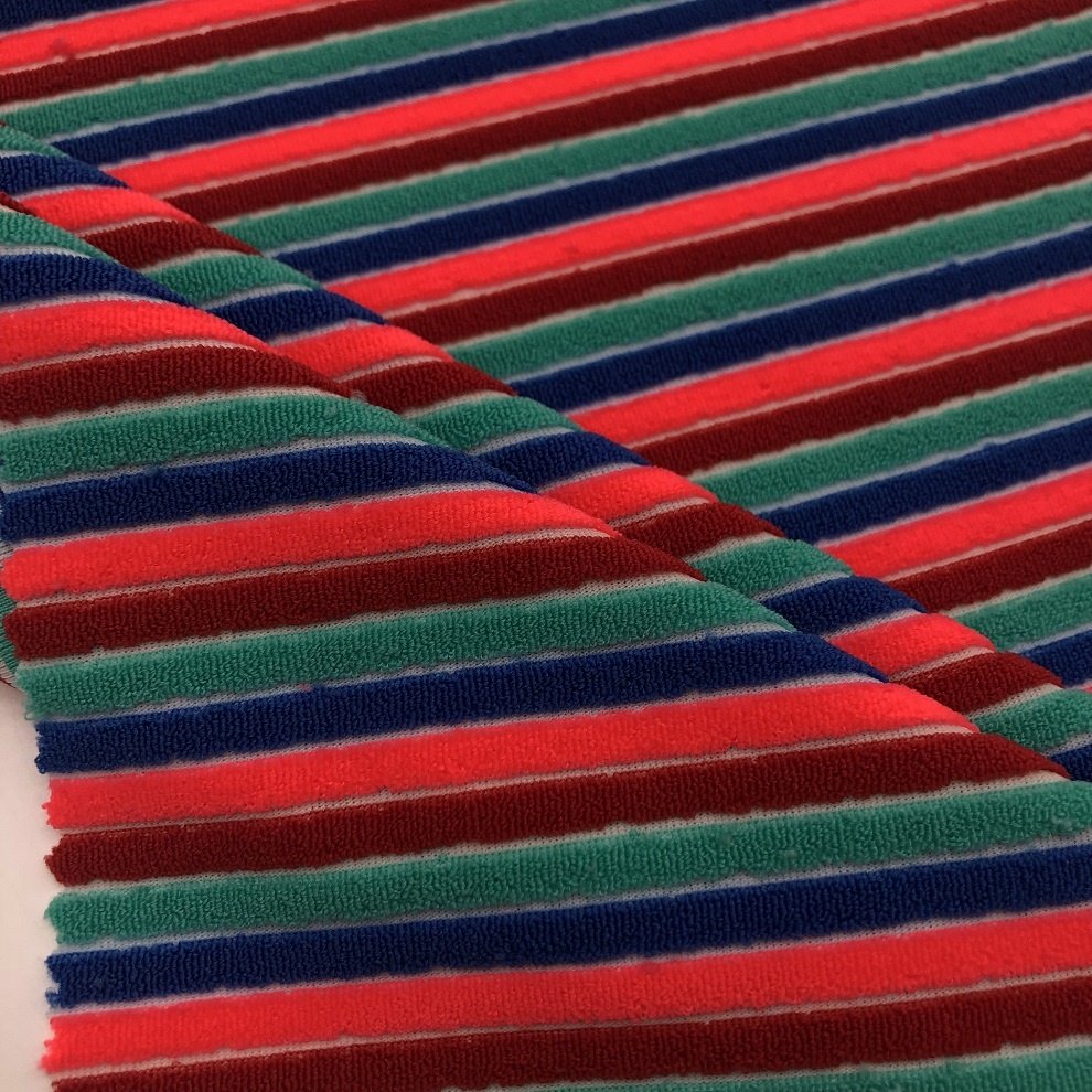 XF117 nylon colorful yarn dyed stripe swimwear fabric rib terry toweling jacquard for swimsuit 4 way stretch bikini fabric
