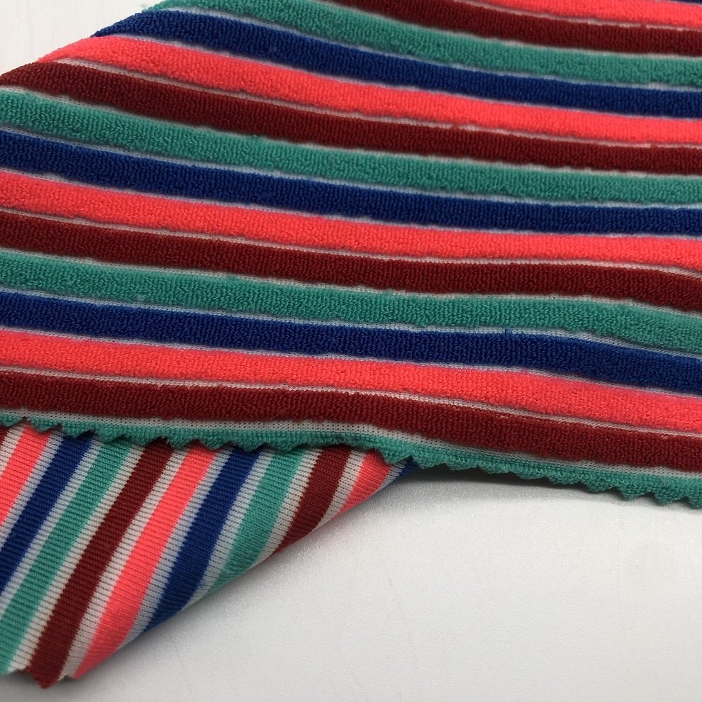 XF117 nylon colorful yarn dyed stripe swimwear fabric rib terry toweling jacquard for swimsuit 4 way stretch bikini fabric