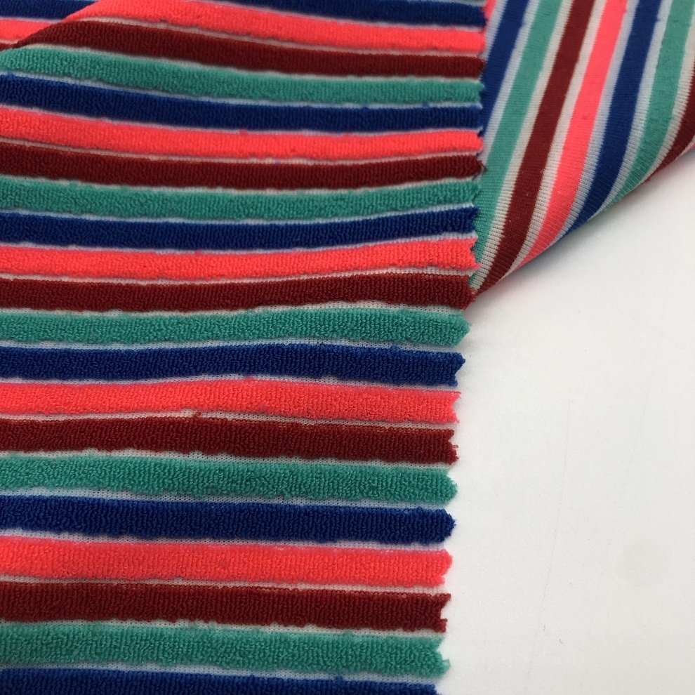 XF117 nylon colorful yarn dyed stripe swimwear fabric rib terry toweling jacquard for swimsuit 4 way stretch bikini fabric