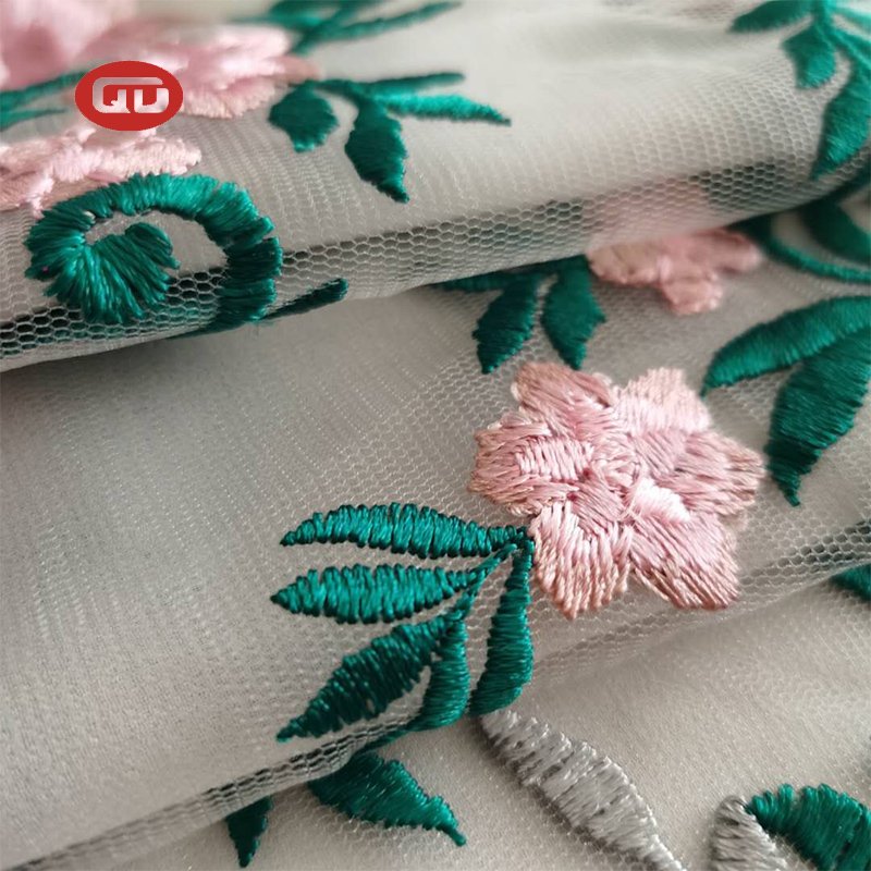 hot sale china wholesale heavy embroidery fabric competitive price flower embroidery tulle fabric for women dress