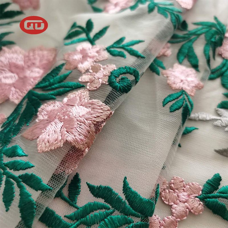 hot sale china wholesale heavy embroidery fabric competitive price flower embroidery tulle fabric for women dress