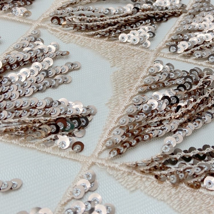 Sexy design polyester knitted net mesh embroidery fancy gold spangle tassels sequin fabric for party dress