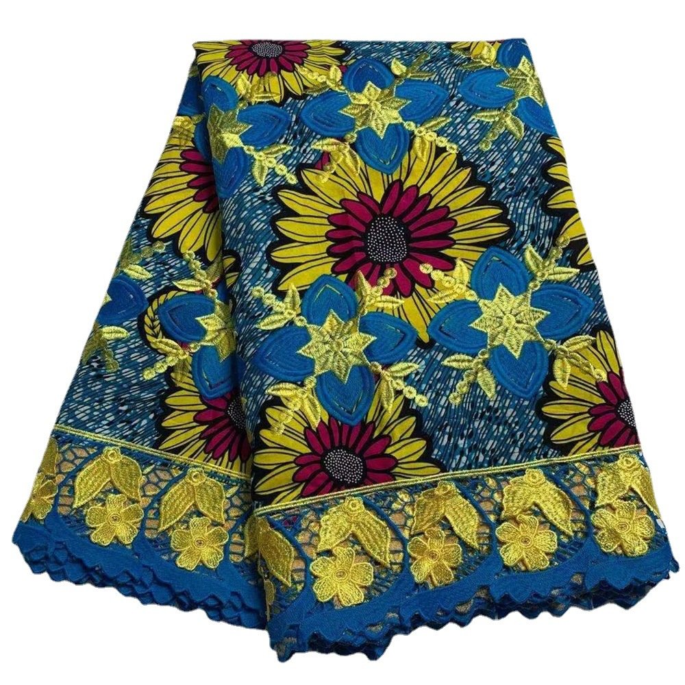 ACI African Wax Fabric Embroidery Fabric 100% Cotton Soft Quality Ankara Lace Fabric Holland Wax Real Loincloths 6 Yards/Piece