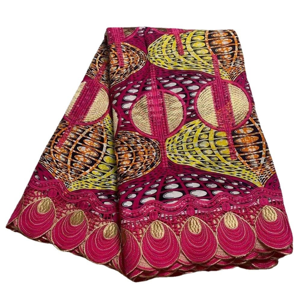 ACI African Wax Fabric Embroidery Fabric 100% Cotton Soft Quality Ankara Lace Fabric Holland Wax Real Loincloths 6 Yards/Piece