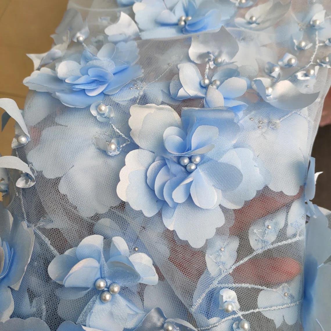 Manufacturer embroidered floral 3d flower lace fabric tulle 3d elegant Pearls beaded lace fabric for wedding