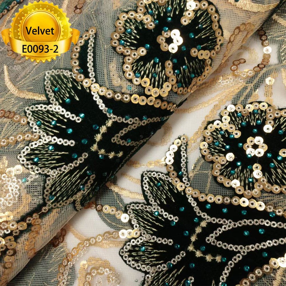 Factory direct supply dress fabrics embroidery 100% polyester sequin lace 2023 fashion sequin velvet fabric