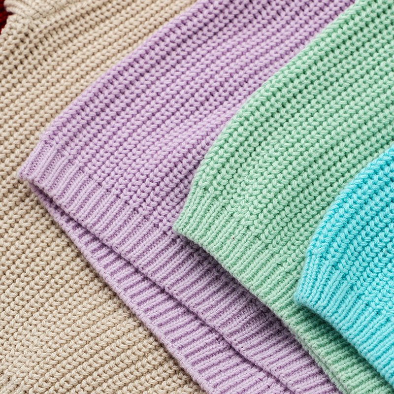 Winter RTS Solid Color Pullover Knitted 100% Cotton Sweaters Baby Oversized Sweaters