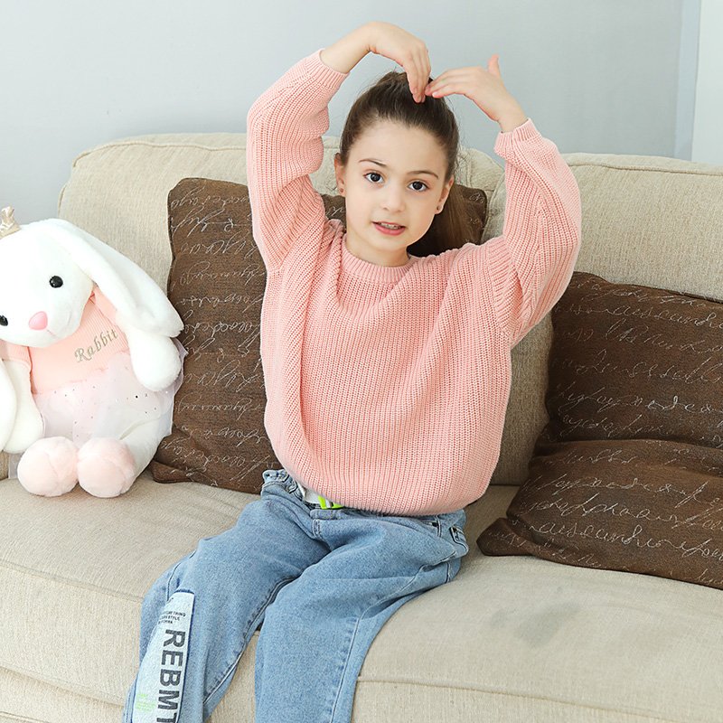 Winter RTS Solid Color Pullover Knitted 100% Cotton Sweaters Baby Oversized Sweaters