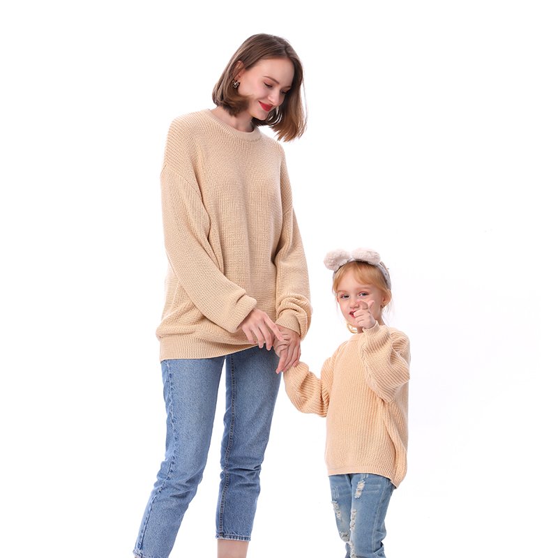 Winter RTS Solid Color Pullover Knitted 100% Cotton Sweaters Baby Oversized Sweaters