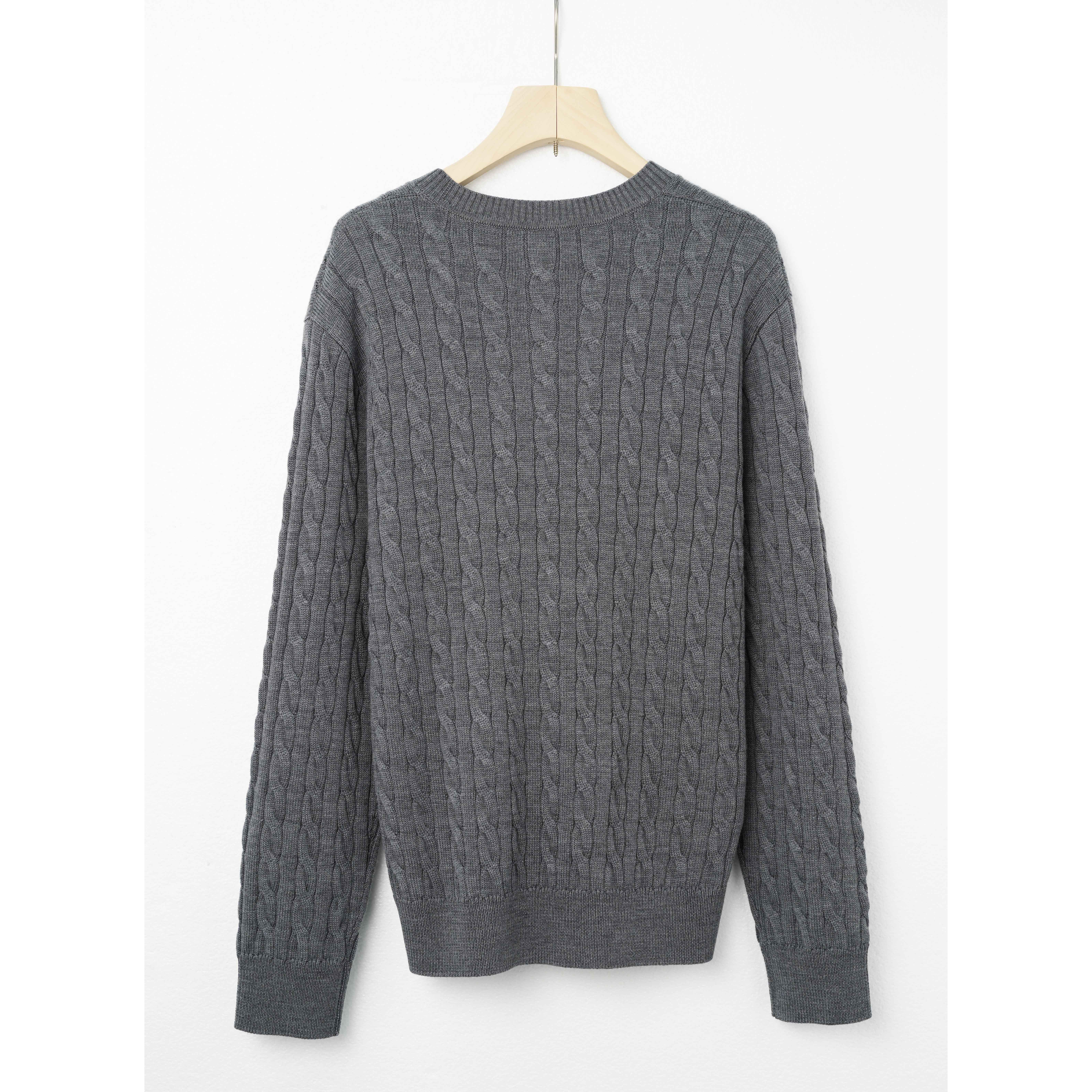 Autumn/Winter 100% Wool Men's Crew Neck Long Sleeve Sweater Elastic Ribbed Collar Simple Ribbed Pattern Loose Fit Knitted
