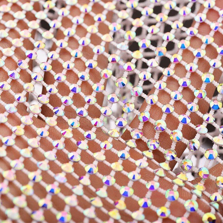 American 3d fishing net Shiny Crystal Rhinestone Net Mesh Stretch fabric Diamond Material for Dress Top Bag Shoe