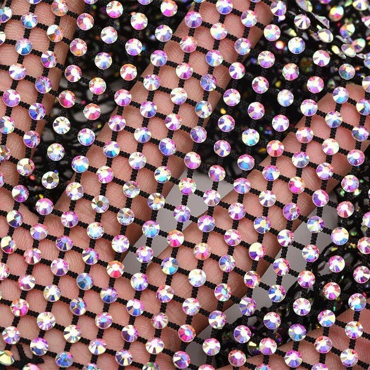 American 3d fishing net Shiny Crystal Rhinestone Net Mesh Stretch fabric Diamond Material for Dress Top Bag Shoe