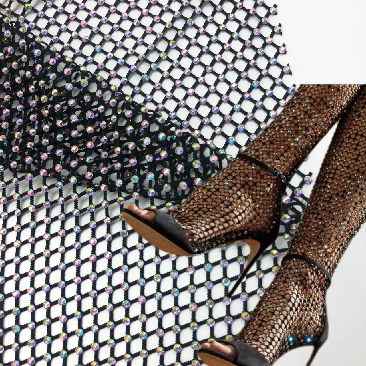 American 3d fishing net Shiny Crystal Rhinestone Net Mesh Stretch fabric Diamond Material for Dress Top Bag Shoe