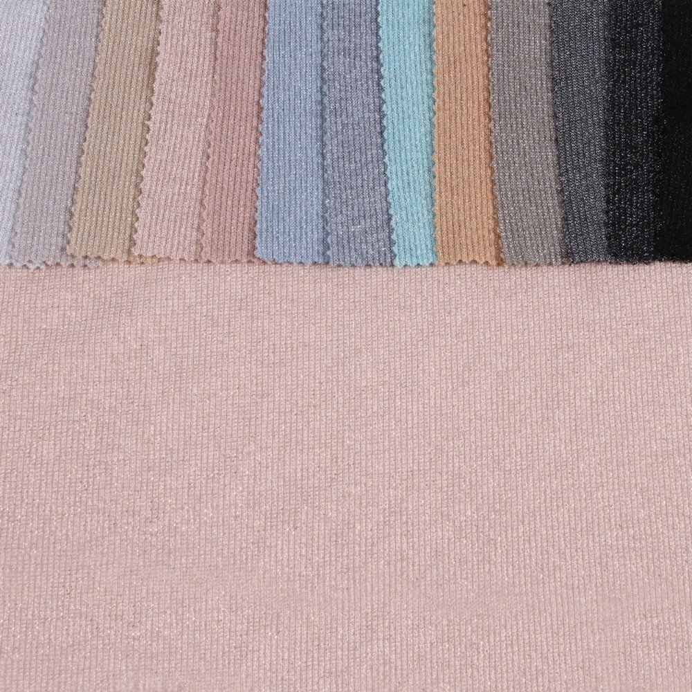 Best Sell Yarn Dyed 2*2 Rib Metallic Lurex Ribbed Knit Fabric Roll Polyester Spandex Fabric and Textiles for Clothing