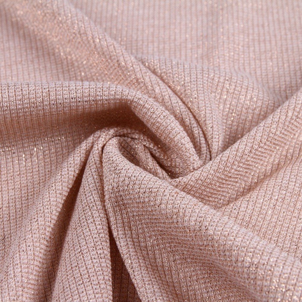 Best Sell Yarn Dyed 2*2 Rib Metallic Lurex Ribbed Knit Fabric Roll Polyester Spandex Fabric and Textiles for Clothing