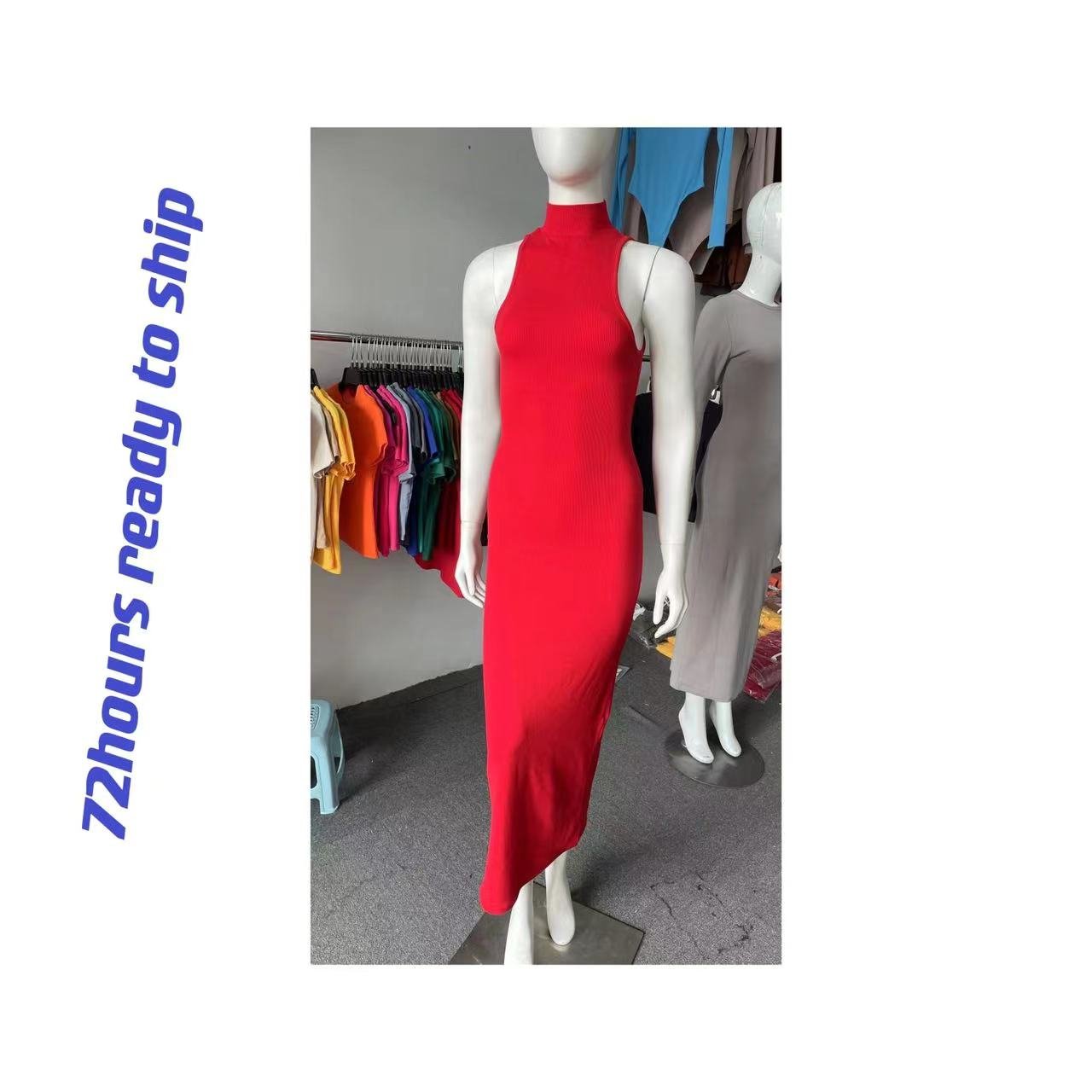 ladies red cotton ribbed knit sleeveless tank long maxi women's casual dresses women lady elegant 2024 Spring party dress