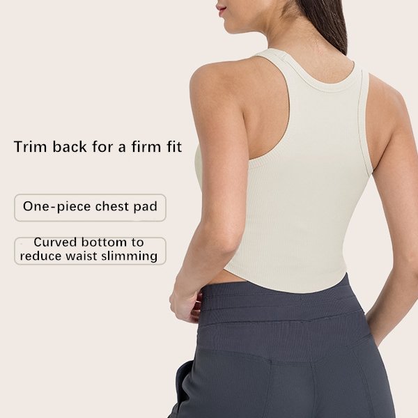 Xsunwing Seamless Ribbed Fixed Pads Sports Bras Yoga Crop Tank Tops Sleeveless Women Workout Fitness Gymwear Running Vest WDQ082