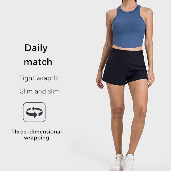 Xsunwing Seamless Ribbed Fixed Pads Sports Bras Yoga Crop Tank Tops Sleeveless Women Workout Fitness Gymwear Running Vest WDQ082